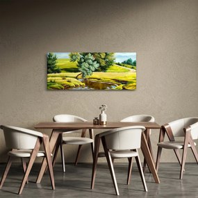 Obraz - Rieka medzi lúkami, olejomaľba (120x50 cm)