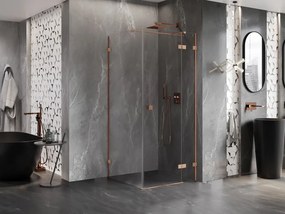Mexen Lunar T, výklopný sprchový kút pravý 120 x 120 cm, 8mm číre sklo, profil medená matná, 834T-120-120-65-00-P