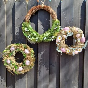 DECOLED Veľkonočný veniec na dvere 30 × 30 × 8 cm, plast a prútie, vonkajší