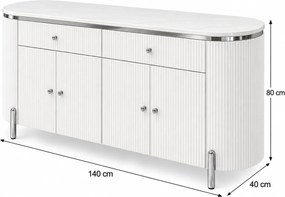 KOMODA GASTON II STRIEBORNÉ NOHY + BIELA + MRAMOR 140 cm