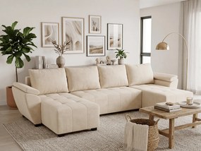 AKCIA Rozkladacia sedacia súprava do U LIVARO 305x140 cm, krémová II. akosť