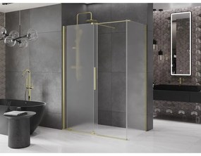 Mexen Velar, sprchový kút s posuvnými dverami 140 x 75 cm, 8mm sklo námraza, zlatá matná, 871-140-075-31-55