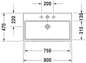 Duravit Vero Air - Umývadlo do nábytku 800x470 mm, s prepadom, biela 2350800060