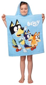 Modré bavlnené detské pončo veľkosť 3-8 rokov Bluey Skate – Jerry Fabrics