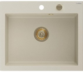 Mexen Elix, 1-korový granitový drez 600 x 500 mm, béžová, zlatý sifón, 6525601005-69-G