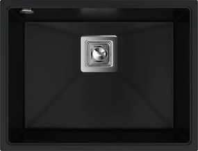 Sink Quality Argon 60, kuchynský granitový drez 550x420x225 mm + chrómový sifón, čierna, SKQ-ARG.C.1KBO.60.X