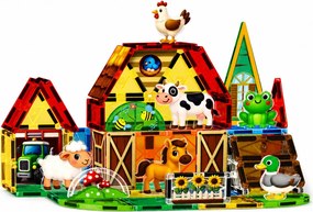 LEAN Toys Magnetické stavebné kocky – domáce a hospodárske zvieratá, farma, 54 ks.
