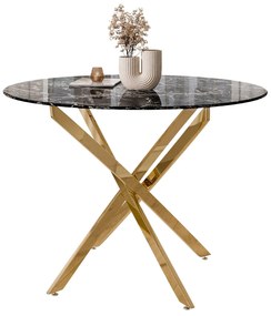 Okrúhly jedálenský stôl MASME čierny mramor + zlatá