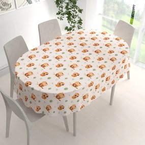 Biante Detský bavlnený oválny obrus Sandra SA-616 Sovičky na vetvičkách na bielom 50x100 cm