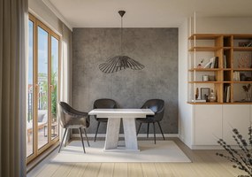 Jedálenský stôl Mulnu (lesk biely + kameň) (pre 4 až 6 osôb). Akcia -21%. Vlastná spoľahlivá doprava až k Vám domov. 1055227