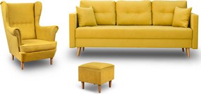 Sada Do Obývačky Škandinávska Pohovka Kreslo Podnožka Z Horčice