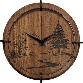 Drevené nástenné hodiny s motívom lesa – moderný dizajn | SENTOP HDF0588-ORECH-WENGE