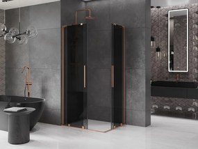 Mexen Velar L Duo, sprchový kút s posuvnými dverami 100 x 90 cm, 8mm šedé sklo, medená matná, 871-100-090-02-43-65