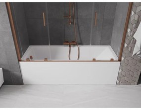 Mexen Velar Duo, 2-krídlová posuvná vaňová zástena 170 x 150 cm, 8mm číre sklo, medený matný profil, 896-170-000-02-65