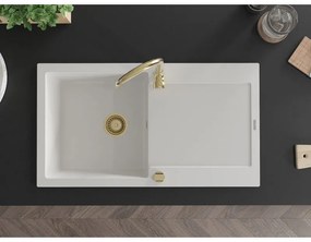 Mexen Leo, drez granitový 900x500x190 mm, 1-komorový, biela so zlatým sifónom, 6501901010-20-G