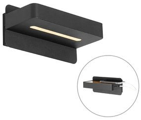 Moderná nástenná lampa čierna vrátane LED s USB a vypínačom - Ted