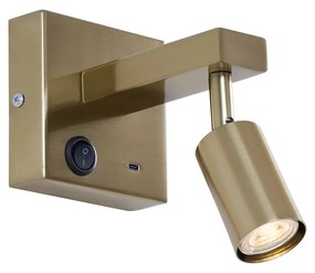 Moderná nástenná lampa zlatá s USB-C naklápacia - Rex