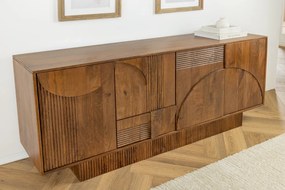 Komoda ART DECO 170cm 3D mangové drevo, údená hnedá