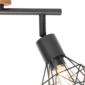 Reflektor čierny s drevom otočný a naklápateľný 2-svetlo - Mosh