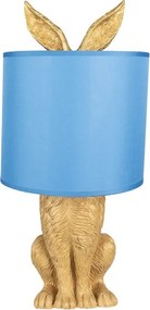 Zlatá stolná lampa králik s modrým tienidlom Rabbi – Ø20*43 cm E27/max 1*60W