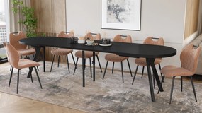 Mazzoni EXPANSO Čierny mat / čierne nohy - OVÁLNY ROZKLADACÍ STÔL 160-360 cm PRE 16-18 OSÔB