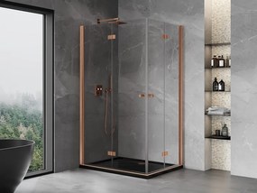 Mexen Mist-F Duo, skladací sprchový kút 120 x 100 cm, priehľadný, brúsená meď - 8A6-120L-100P-65-00