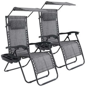 Zero gravity stolička s markízou a držiakom na pohár, 2 ks, viac farieb, sivá