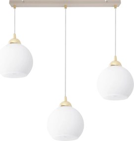 Závesné svietidlo Eliza, 3x biele sklenené tienidlo, g/be