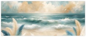Obraz – Maľovaná pláž v jemných farbách (120x50 cm)