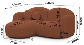 Terakotová rohová pohovka z textílie buklé (ľavý roh/s leňoškou) Orbit – Ropez