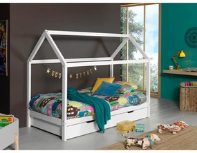 Biela domčeková detská posteľ z borovicového dreva s výsuvným lôžkom a úložným priestorom 90x200 cm DALLAS – Vipack