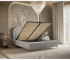 Svetlosivá čalúnená dvojlôžková posteľ s úložným priestorom s roštom 180x200 cm Mija – Maison de Rêve