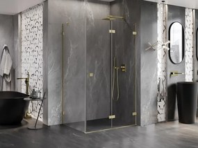 Mexen Lunar-F, 1-krídlový sprchový kút so skladacími dverami, pravý, 90 x 80 cm, 8mm číre sklo, zlatý matný profil, 836-090-080-55-00-P