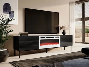 TV stolík Koda 200, Farby: čierna/lesk čierny + čierna, Krb: biely