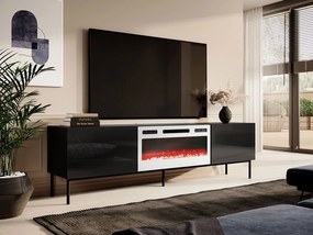 TV stolík Koda 200, Farby: biely / biely lesk + zlatá, Krb: čierny