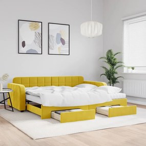 Rozkladacia denná posteľ so zásuvkami žltá 90x200 cm zamat 3197006