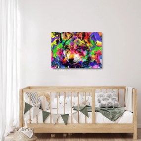 Sklenený obraz - Vlk s graffiti (70x50 cm)