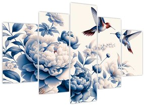 Obraz - Kolibríky nad kvetinou (150x105 cm)