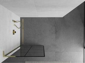 Mexen Kioto L, sprchová zástena Walk-In 80 x 200 cm, 8mm číre sklo čierny vzor, zlatý matný profil, 800-080-103-55-77