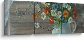 Obraz - Lúčne kvety, olejomaľba (s hodinami) (90x30 cm)