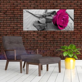 Obraz - Ružová ruža (120x50 cm)