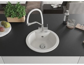 Mexen Diego, 1-komorový granitový drez 488x488x167 mm a drezová batéria Duo, biela, 6512-20-671701-02