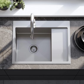 Rea Fin, 1-komorový oceľový drez 620x480x185 mm, brúsená oceľ, ZLE-06012