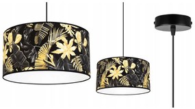 Závesné svietidlo Gold Flowers, 1x čierne textilné tienidlo s kvetinovým vzorom, (fi 40cm)