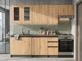 Kuchynská linka Nela 180/240, antracit s dab artisan deska metal vintage