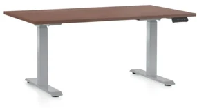 Výškovo nastaviteľný stôl OfficeTech D, 140 x 80 cm, sivá podnož, orech