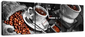 Gario Obraz s hodinami Káva arabica - 3 dielny Rozmery: 80 x 40 cm