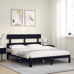 Rám postele s čelom čierny 5FT masívne drevo King Size 3193540