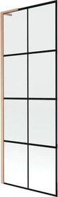 Mexen Next L, 1-krídlová vaňová zástena 70 x 150 cm, 6mm číre sklo-čierny vzor, medený profil, 895-070-000-03-77-65