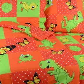 Obliečky bavlnené detské Dinosaurus červené TiaHome - Detský set 130x90cm + 65x45cm